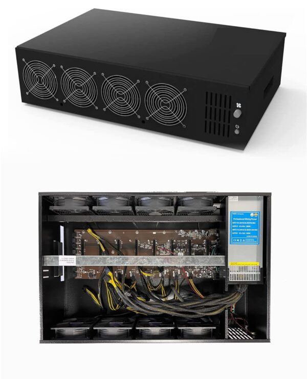 JWWYJ Ethereum Mining Rig System, Complete Crypto Miner with Windows10，Including 8gpu Mining Motherboard、2000w Power Supply、CPU、Ssd、Ram、PSU Computer Case Mining Machine（Without Gpu