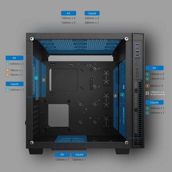 anidees AI Crystal Cube AR V2 Dual Chamber Tempered Glass EATX/ATX PC Gaming Case with 5 RGB Fans / 2 LED Strips - Black AI-CL-Cube-AR2 - Image 9