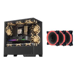 Computer Case 270° Tempered Glass Mid-Tower Case - Compatible with M-ATX/ITX Motherboard - 9 Fan Positions - Support USB 3.0 - Including Red Dual Ring Fan ﻿ ﻿(Black,9 Fans)
