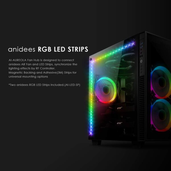 anidees AI Crystal Cube AR V2 Dual Chamber Tempered Glass EATX/ATX PC Gaming Case with 5 RGB Fans / 2 LED Strips - Black AI-CL-Cube-AR2 - Image 2