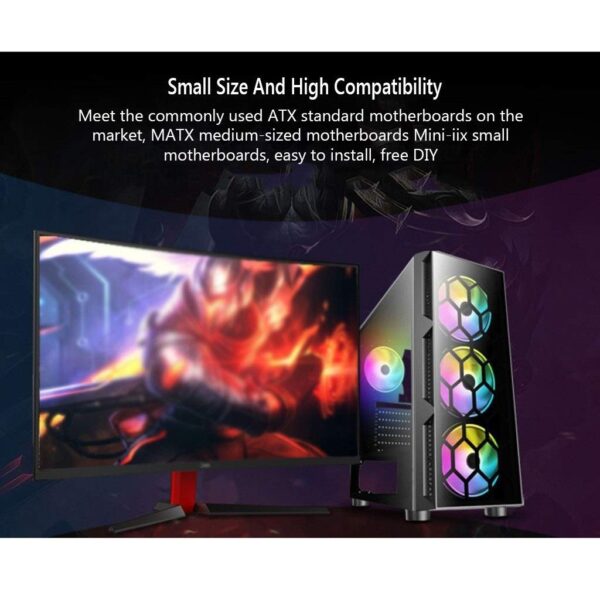 HDYD ATX Case, Mid-Tower PC Gaming Case ATX/M-ATX/ITX - Front I/O USB 3.0 Port - Fully Transparent Side Panels - Support Water Cooling - Free Rainbow Fan (Size : 7 Fan) - Image 3