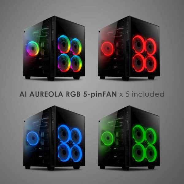 anidees AI Crystal Cube AR V2 Dual Chamber Tempered Glass EATX/ATX PC Gaming Case with 5 RGB Fans / 2 LED Strips - Black AI-CL-Cube-AR2 - Image 3