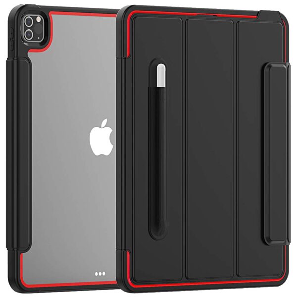 TianTa New iPad Pro 11 Case 2nd Generation 2020 & 2018, Slim Leather Full Body Hard Back Shell Protective Smart Cover with Built-in Screen Protector & Pencil Holder for iPad Pro 11 inch,Black/Red - Image 2
