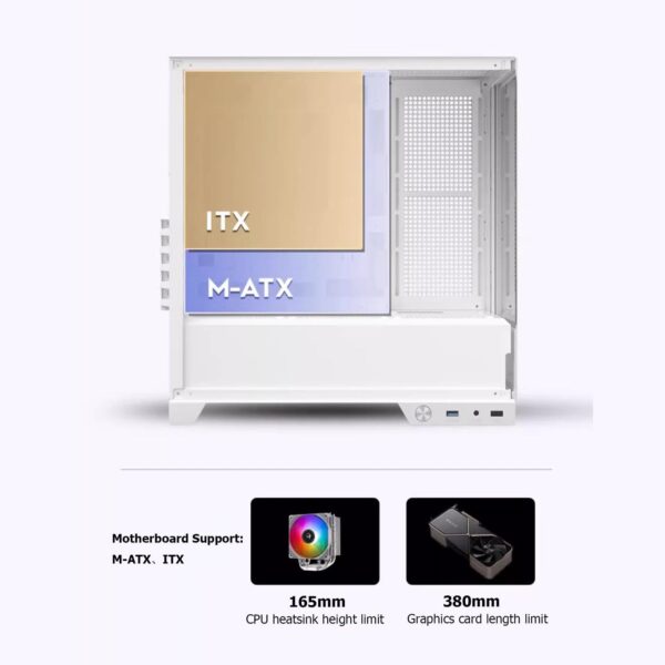 Computer Case 270° Tempered Glass Mid-Tower Case - Compatible with M-ATX/ITX Motherboard - 9 Fan Positions - Support USB 3.0 - Including Red Dual Ring Fan ﻿ ﻿(Black,9 Fans) - Image 3