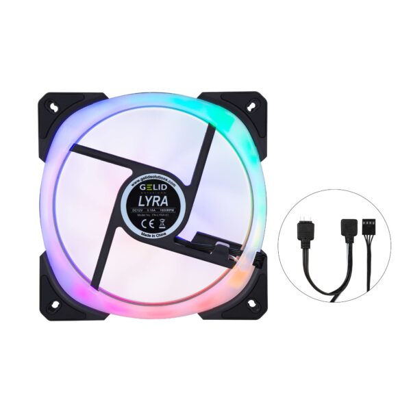 Gelid Solutions Lyra 140mm Dual Ring ARGB Fan (Pack of 1), 24 ARGB LED, Addressable RGB Controls, Noiseless Motor, Airflow Optimized, Daisy-Chain Compatible, FN-LYRA-01 - Black - Image 3