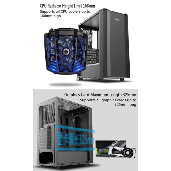 HDYD Gaming Case,Mid-Tower PC Gaming Case ATX/M-ATX/ITX - Front I/O USB 3.0 Port - Transparent Side Panels- 8 Fan Position - Water-Cooling Ready (Size : 6 Fan) - Image 6
