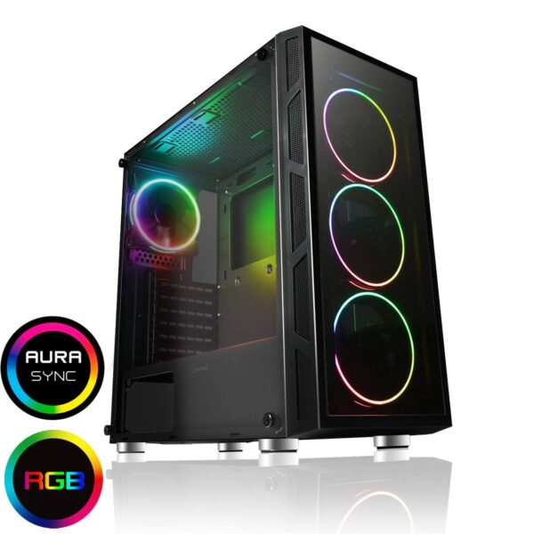 GameMax Kage ARGB PC Gaming Case, Mid-Tower, ATX, ARGB Hub Included, Mobo Sync, Full Tempered Glass Side Panel Included, Water-Cooling Ready | Black - Image 7
