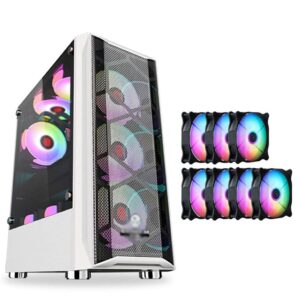 HDYD ATX Case, Mid-Tower PC Gaming Case ATX/M-ATX/ITX - Front I/O USB 3.0 Port - Fully Transparent Side Panels - Water Cooling is Ready - with Colored Fans (Size : 7 Fan)