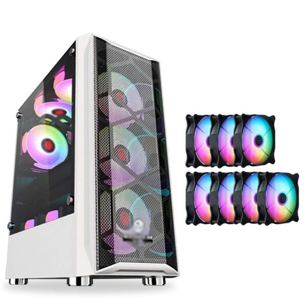 HDYD ATX Case, Mid-Tower PC Gaming Case ATX/M-ATX/ITX - Front I/O USB 3.0 Port - Fully Transparent Side Panels - Water Cooling is Ready - with Colored Fans (Size : 7 Fan)