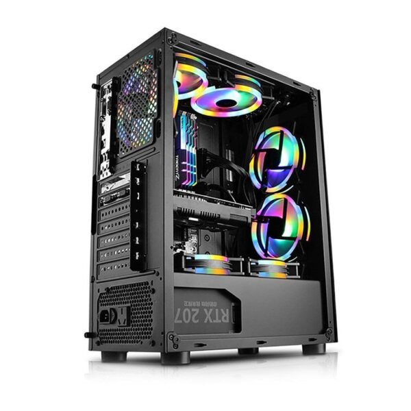HDYD ATX Case, Mid-Tower PC Gaming Case ATX/M-ATX/ITX - Front I/O USB 3.0 Port - Fully Transparent Side Panels - Support Water Cooling - Free Rainbow Fan (Size : 7 Fan) - Image 2