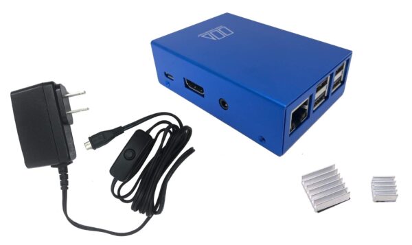Micro Connectors Aluminum Raspberry Pi 3 Case for Model B B+ with Heatsinks and UL Approved On/Off Switch 5V/2.5A Power Supply Adapter - Blue (RAS-03BLPWR-PI)