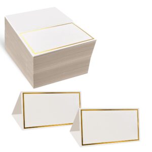 Evaster Place Cards Pack of 100 Premium Tent Name Place Cards for Table Setting with Gold Foil Border 2x3.5 inches - Perfect for Weddings, Banquets Dinner Parties and any other Events