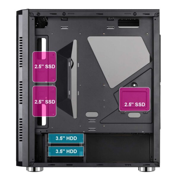 ESGAMING E-ATX Mid Tower Gaming Case with USB 3.0 Port and 4 ×120mm RGB Fan Pre-Installed, High Airflow Computer Case with Polygonal Mesh Front Panel, Crystalline Tempered Glass and Lighting System - Image 3