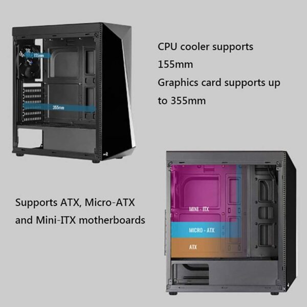 HDYD Gaming Case,Mid-Tower PC Gaming Case ATX/M-ATX/ITX - Front I/O USB 3.0 Port - Transparent Side Panels - 8Fan Position-Water Cooling Installation Ready - Image 6
