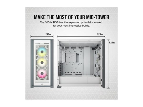Corsair iCUE 5000X RGB Tempered Glass Mid-Tower ATX PC Smart Case (CC-9011213-WW) - White (Renewed) - Image 4