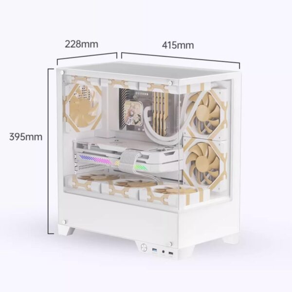 Computer Case 270° Tempered Glass Mid-Tower Case - Compatible with M-ATX/ITX Motherboard - 9 Fan Positions - Support USB 3.0 - Including Red Dual Ring Fan ﻿ ﻿(Black,9 Fans) - Image 9
