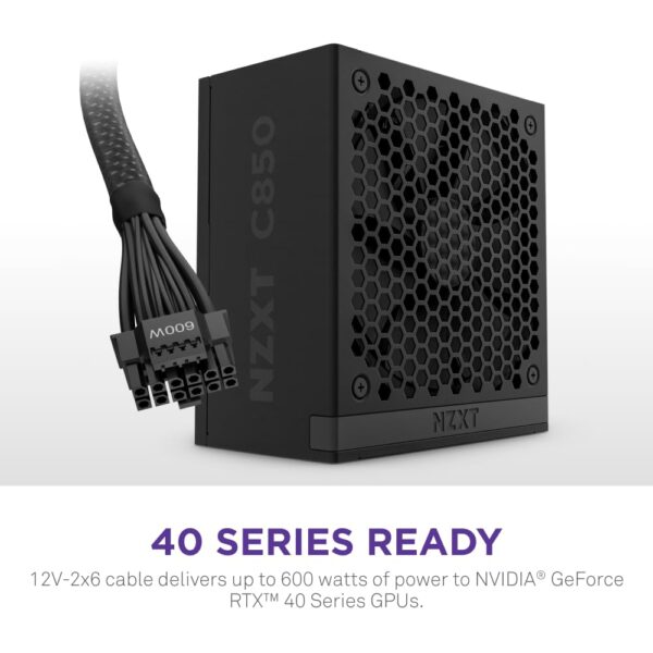 NZXT C850 Gold ATX 3.1 - Fully Modular Low-Noise PC Gaming Power Supply - 850 Watts - 80 Plus Gold - 12V-2x6 Connector - Zero Fan Mode - 100% Japanese Capacitors - Black (Renewed) - Image 4