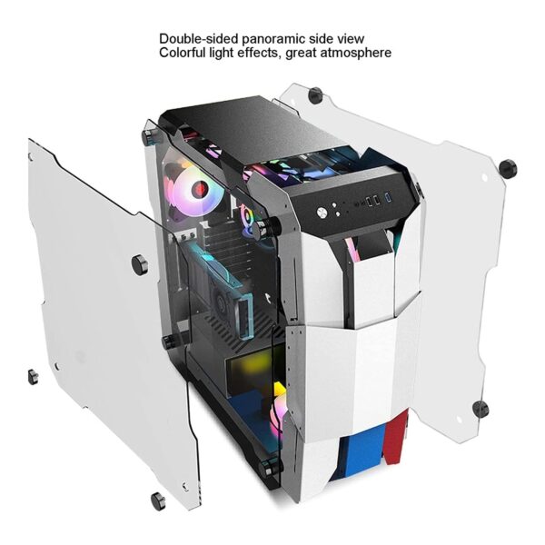 ZXFF Computer Case, Full-Tower ATX/M-ATX/ETX-PC Game Cabinet, Tempered Glass Side Panel, 8 Fan Positions-Support Water Cooling + Air Cooling (Color : White) - Image 5