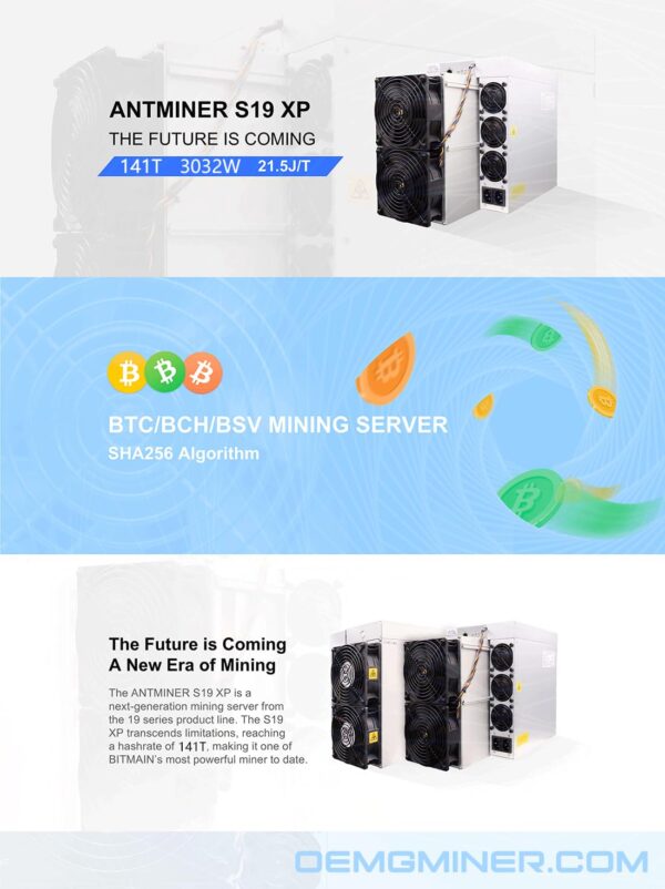 OEMGMINER Bitmain Antminer Miner S19 XP 141T 3032W Bitcoin Miner BTC/BCH Miner Crypto Mining (Antminer S19 XP 141Th) (Renewed) - Image 7