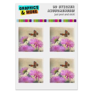 Pink Dahlia Flowers and Butterfly Computer Case Modding Badge Emblem Resin-Topped 1 Stickers - Set of 4