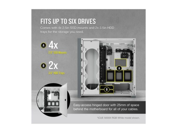 Corsair iCUE 5000X RGB Tempered Glass Mid-Tower ATX PC Smart Case (CC-9011213-WW) - White (Renewed) - Image 8