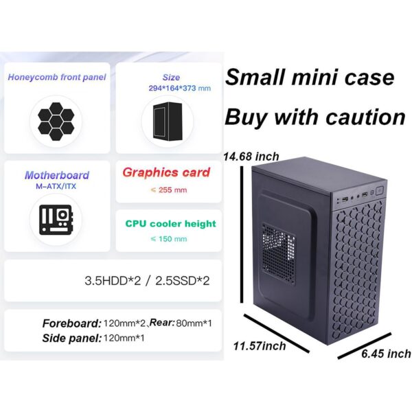 Micro ATX Tower Gaming PC Computer case, Front Panel with Honeycomb& Fully Ventilated Airflow,Supports M-AXT/ITX,Without Fan - Image 3