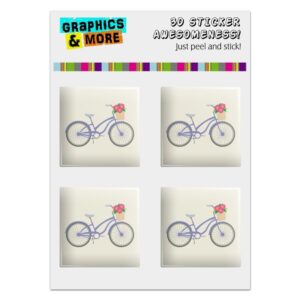 Purple Bicycle Bike with Basket of Flowers Computer Case Modding Badge Emblem Resin-Topped 1 Stickers - Set of 4