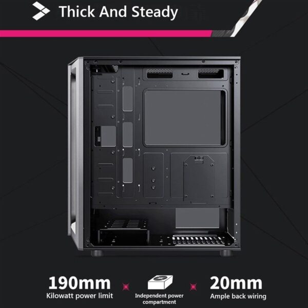 Computer Case Tempered Glass Mid-Tower ATX Case - Compatible with ATX Motherboard - High-Airflow - Cable Management System - USB 3.0 - Multiple Colors(White) - Image 6