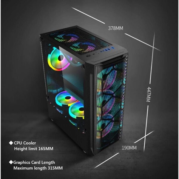 HDYD ATX Case, Mid-Tower PC Gaming Case ATX/M-ATX/ITX - Front I/O USB 3.0 Port - Fully Transparent Side Panels - Water Cooling is Ready - 8 Fan Position (Color : Black) - Image 5