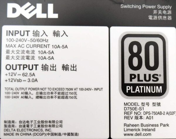 Aquamoon Trading 5NF18 Genuine OEM Dell PowerEdge R820 R720 R620 R520 PSU 750W Power Supply DPS-750AB-2 Switching P/S D750E-S1 Server Power Source (Renewed) - Image 4