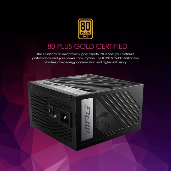 MSI MPG A1000G PCIE 5 & ATX 3.0 Gaming Power Supply - Full Modular - 80 Plus Gold Certified 1000W - 100% Japanese 105°C Capacitors - Compact Size - ATX PSU (Renewed) - Image 5