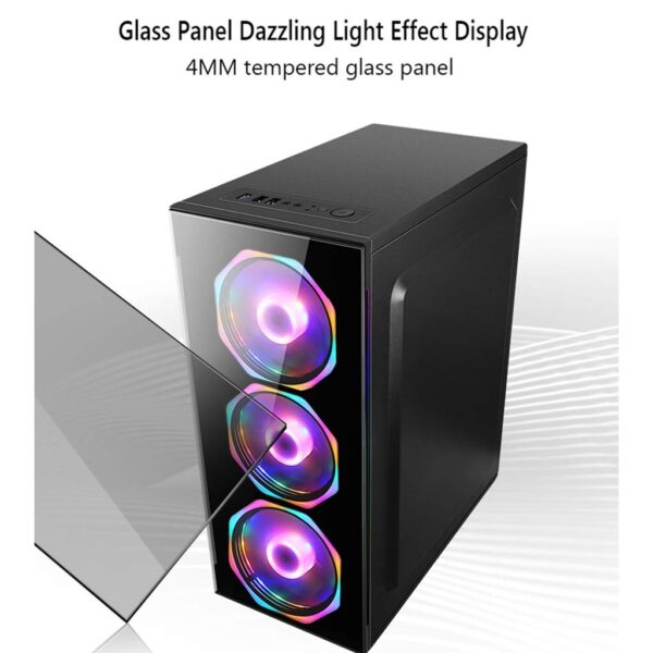HDYD Gaming Case,Mid-Tower PC Gaming Case ATX/M-ATX/ITX - Front I/O USB 3.0 Port - Tempered Glass Front Panel, Acrylic Glass Side Panel - Free Blue Fan (Size : 4 Fan) - Image 3