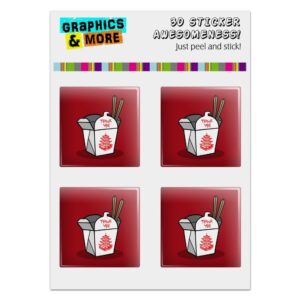 Chinese Food Takeout Box with Chopsticks Computer Case Modding Badge Emblem Resin-Topped 1 Stickers - Set of 4