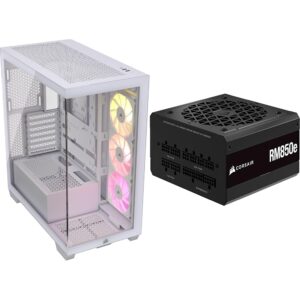 CORSAIR 3500X ARGB Mid-Tower ATX PC Case + CORSAIR RM850e Fully Modular ATX Power Supply -White