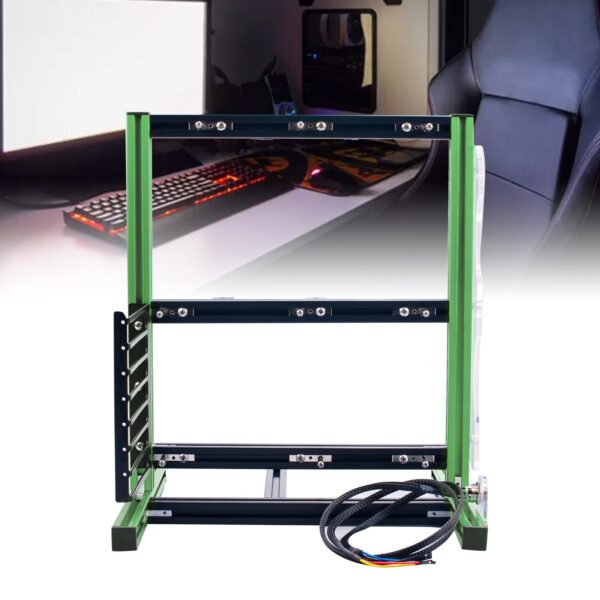 Eulbevoli Vertical Computer Case, Aluminum Strong Compatibility Open Computer Case Easy Disassembly Assembly for Home(Green Black) - Image 5