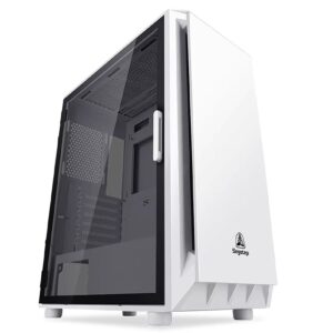 Computer Case Tempered Glass Mid-Tower ATX Case - Compatible with ATX Motherboard - High-Airflow - Cable Management System - USB 3.0 - Multiple Colors(White)