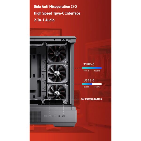Computer Cases, Mid-Tower PC Gaming Case ATX/M-ATX/ITX - Front I/O TPYE-C Port - Tempered Glass- 10 Fan Installation Position - Water Cooling Installation Ready(E) - Image 9