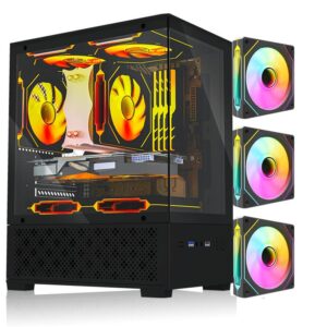 Micro ATX Case, MATX PC Case with 3 X 120mm5V 3-Pin ARGB Fan Pre-Installed, Panoramic View Tempered Glass Front & Side Panel, Black