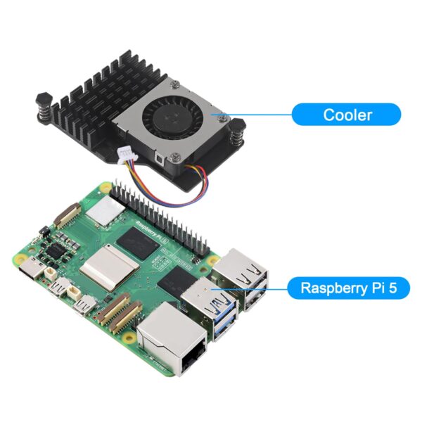 for Raspberry Pi 5 Active Cooler Fan Heatsink Aluminum Speed Adjustable PWN Cooling Fan Heat Sink Radiator Speed Control for Raspberry Pi 5 - Black - Image 3