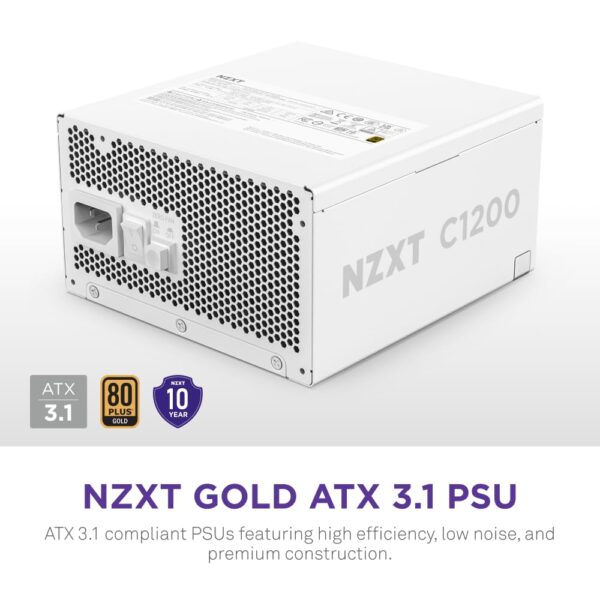 NZXT C1200 Gold ATX 3.1 - Fully Modular Low-Noise PC Gaming Power Supply - 1200 Watts - 80 Plus Gold - 12V-2x6 Connector - Zero Fan Mode - 100% Japanese Capacitors - White (Renewed) - Image 2