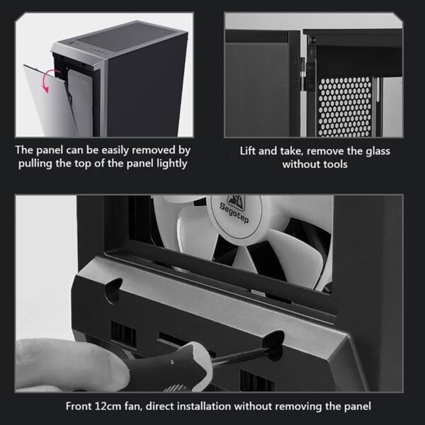 Computer Case Tempered Glass Mid-Tower ATX Case - Compatible with ATX Motherboard - High-Airflow - Cable Management System - USB 3.0 - Multiple Colors(White) - Image 7