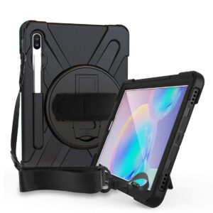 TianTa Galaxy Tab S7+/S7 Plus 12.4 2020, Heavy Duty Shockproof Rugged Defender Kids Case with Kickstand, Hand Strap and Shoulder Strap for Samsung Galaxy Tab S7 Plus 12.4 inch (T970/T975/T976), Black
