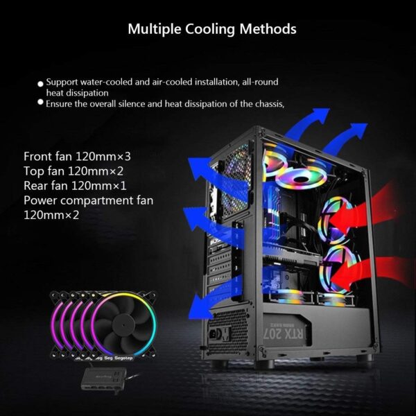 HDYD ATX Case, Mid-Tower PC Gaming Case ATX/M-ATX/ITX - Front I/O USB 3.0 Port - Fully Transparent Side Panels - Support Water Cooling - Free Rainbow Fan (Size : 7 Fan) - Image 5