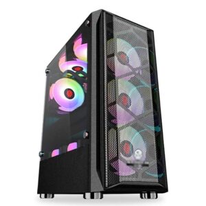 HDYD ATX Case, Mid-Tower PC Gaming Case ATX/M-ATX/ITX - Front I/O USB 3.0 Port - Fully Transparent Side Panels - Water Cooling is Ready - 8 Fan Position (Color : Black)