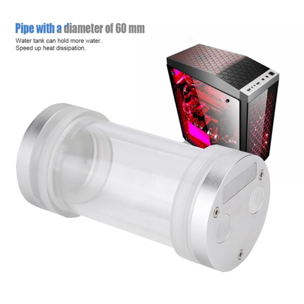 Heayzoki Water Cooled Cylinder Water Cooling, Reservoir G1/4 Threaded Cylindrical Cooler for Computer Water Cooled, Cooling Accessory PMMA Water for Heat Dissipation(Silver) - Image 3
