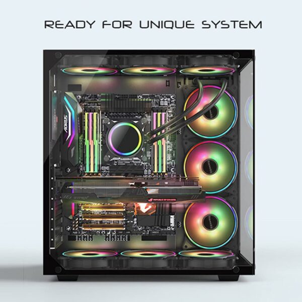 LINGYUN lingyun Compatible with ATX MATX Mini ITX Computer Case in The Tower Double Sided Side Transparent Gaming Case RGB Fan Cooling Desktop Hardware Storage Box Black 9 diamond fans - Image 7