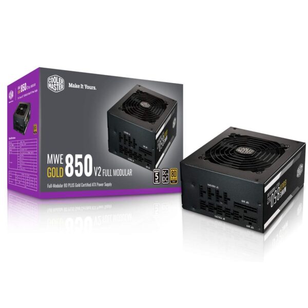 Cooler Master MWE Gold 850 V2 Full Modular, 850W, 80+ Gold Efficiency, 2 EPS Connectors, 120mm HDB Fan, Semi-fanless Operation, 5 Year Warranty (Renewed)