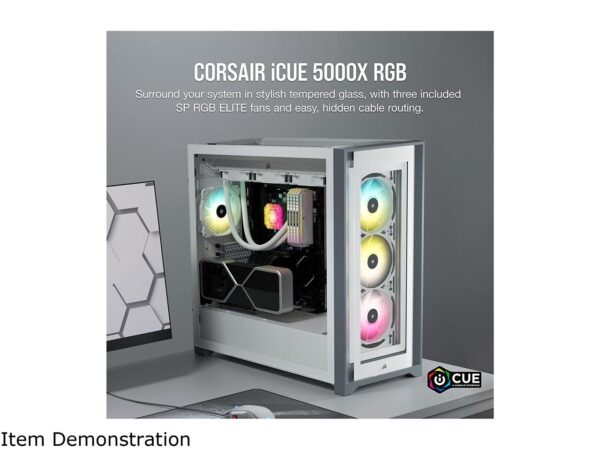 Corsair iCUE 5000X RGB Tempered Glass Mid-Tower ATX PC Smart Case (CC-9011213-WW) - White (Renewed) - Image 3