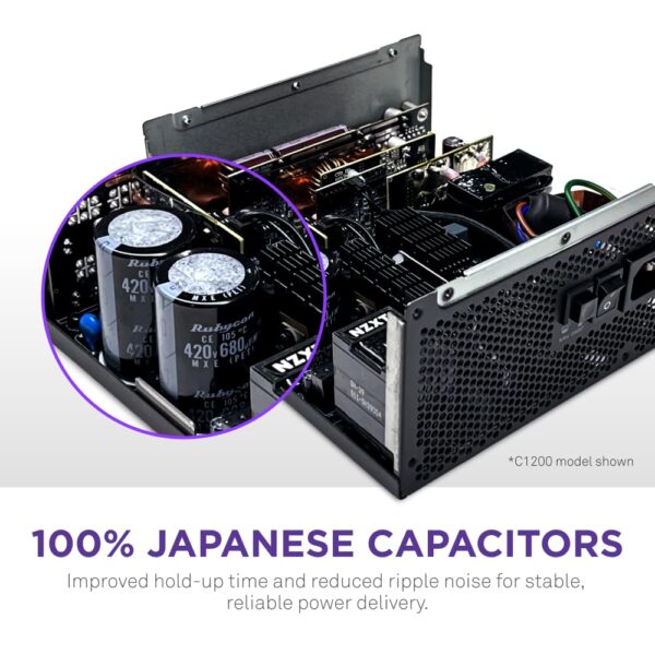 NZXT C850 Gold ATX 3.1 - Fully Modular Low-Noise PC Gaming Power Supply - 850 Watts - 80 Plus Gold - 12V-2x6 Connector - Zero Fan Mode - 100% Japanese Capacitors - Black (Renewed) - Image 6