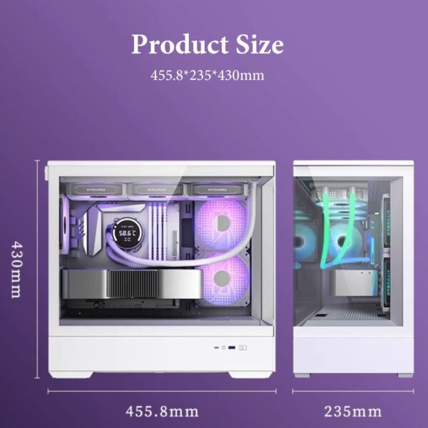 ATX Case, Computer Cases,Mid-Tower PC Gaming Case M-ATX/ITX - Front I/O USB 3.0 /Type-C Port - 270 ° Panoramic View Tempered Glass Panel - Includes A Themed Light Board - Image 5